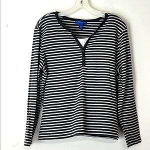 🌞 Karen Scott Sport Black & White Striped Henley layered look top L